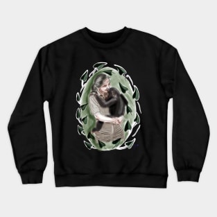 Tattoo Design Monkey Lover Jane Goodall With Chimpanzee Crewneck Sweatshirt